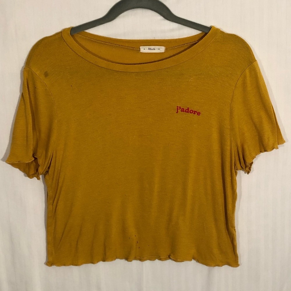 mustard yellow, “j’adore” crop top